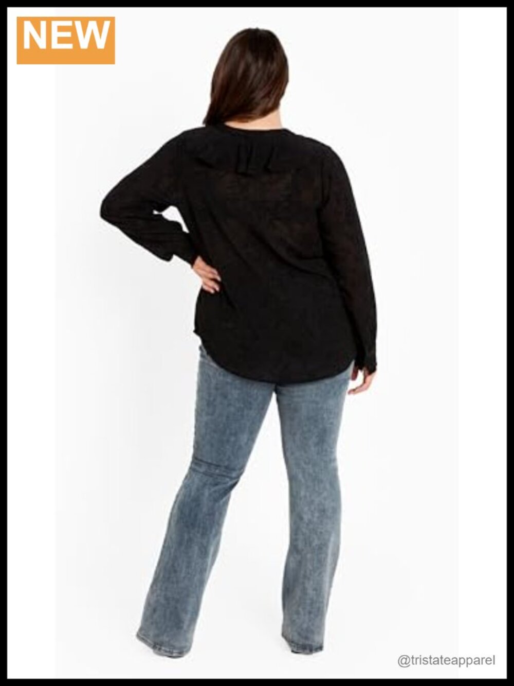 Plus Size Ruffle Neck Blouse with Button Closure Long Sleeve - Picture 3 of 5